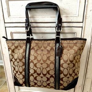 Vintage Coach C Gallery Collection Large Beaded Tote